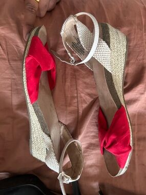 Women's Red Espadrille Wedge Sandals with Ankle Strap